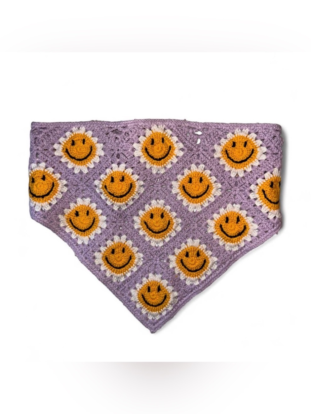 Smiley Sunflower Crochet Bandana - Purple & Yellow